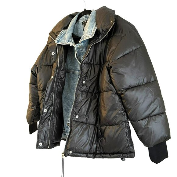 Blank NYC Layered Oversized Run the Show Denim Puffer Coat Jacket Sz XS NWT - Picture 6 of 10